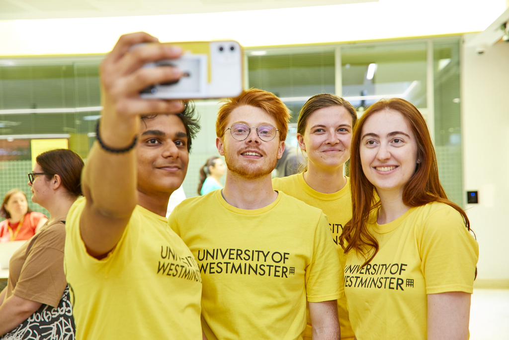 Students gathered together to take a selfie